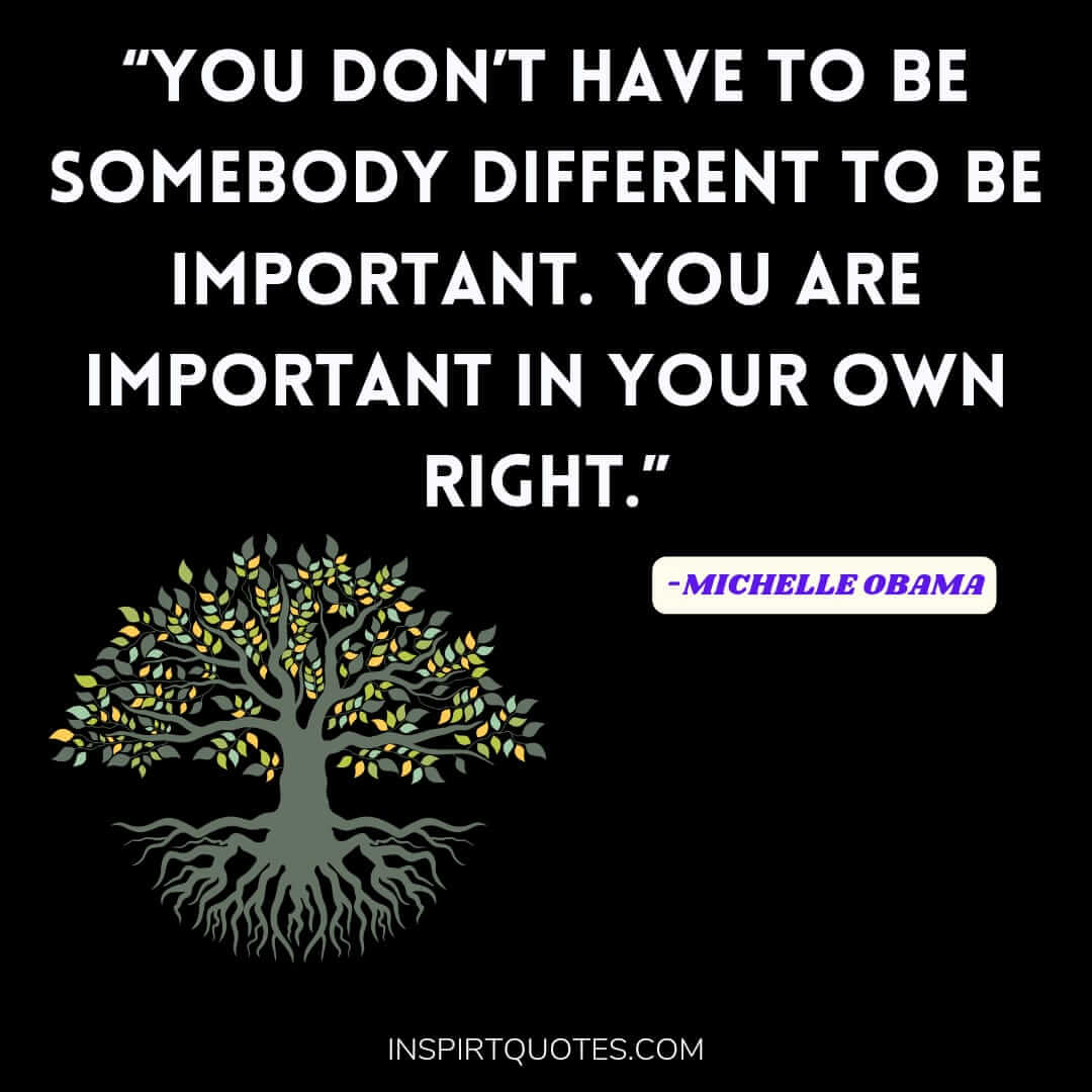 english michelle obama quotes on success, You don't have to be somebody different to be important. You are important in your own right.